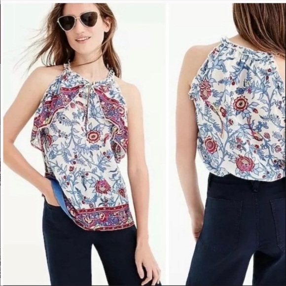 Point Sur Tops - Point Sur Floral Ruffle Sleeveless top